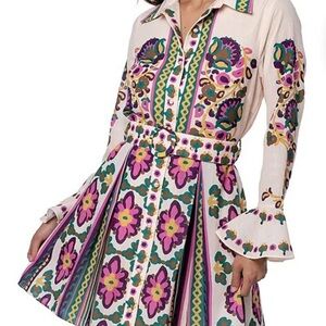 Ciebon Floral Crepe Mini Shirt Dress